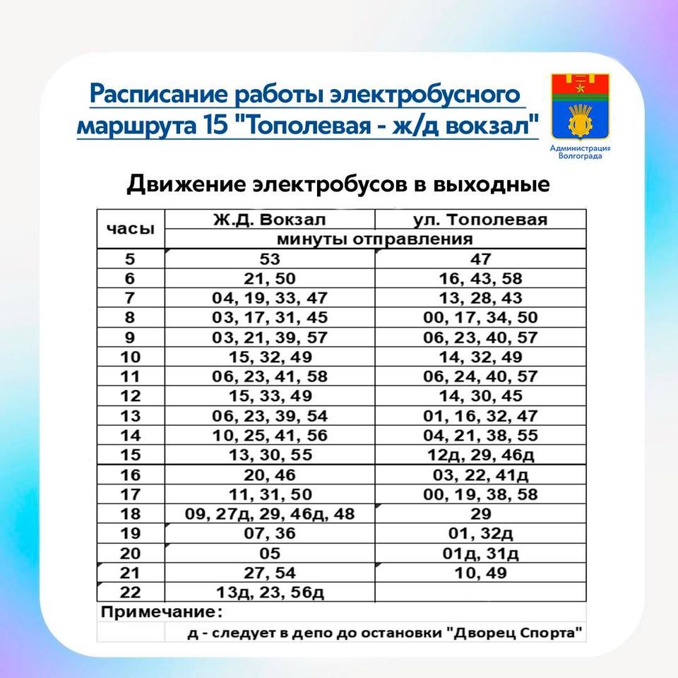 Мэрия Волгограда опубликовала график движения электробуса №15